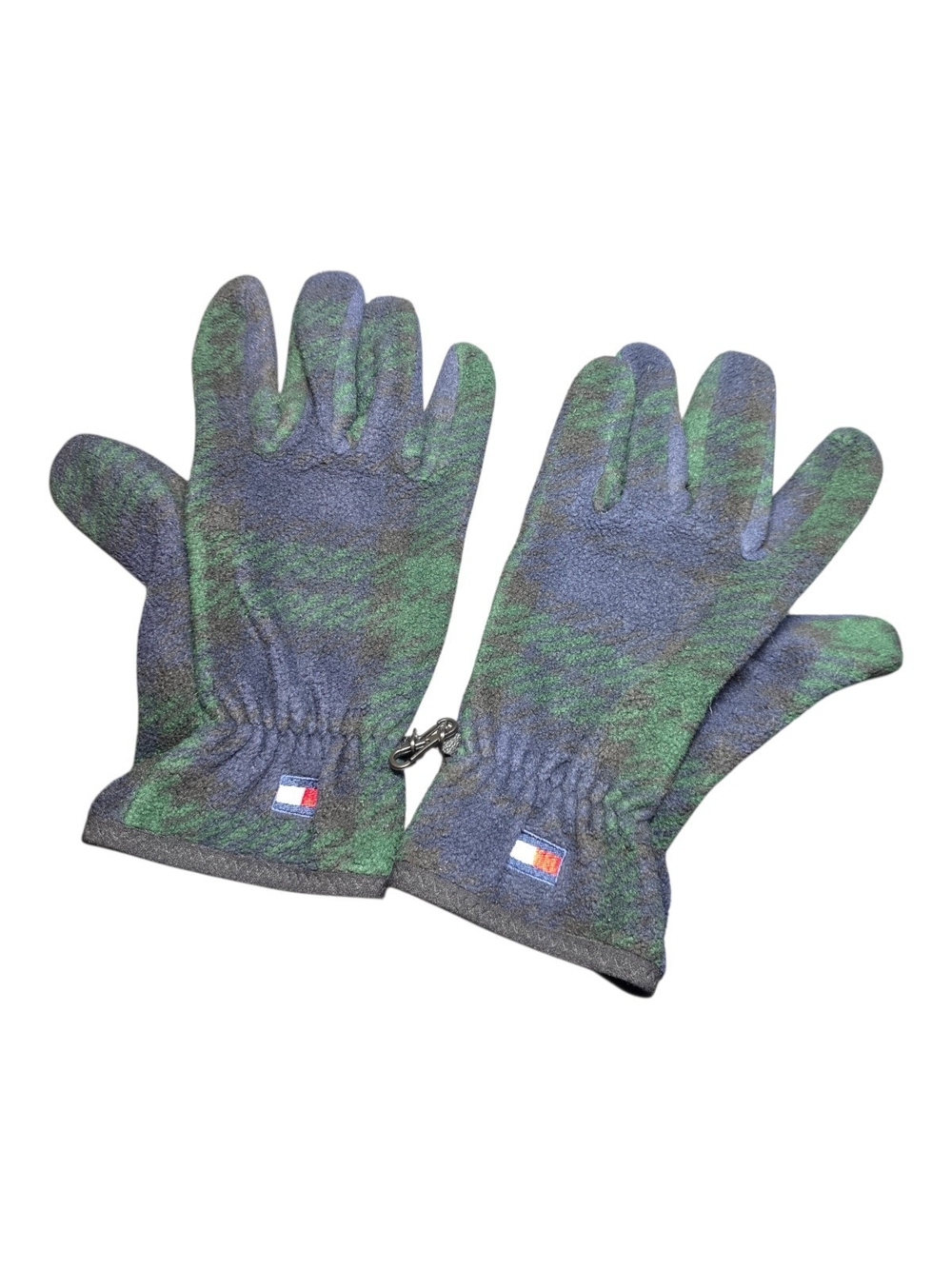 VTG Tommy Hilfiger Fleece Gloves Black Watch Plaid Navy Green 90s Streetwear